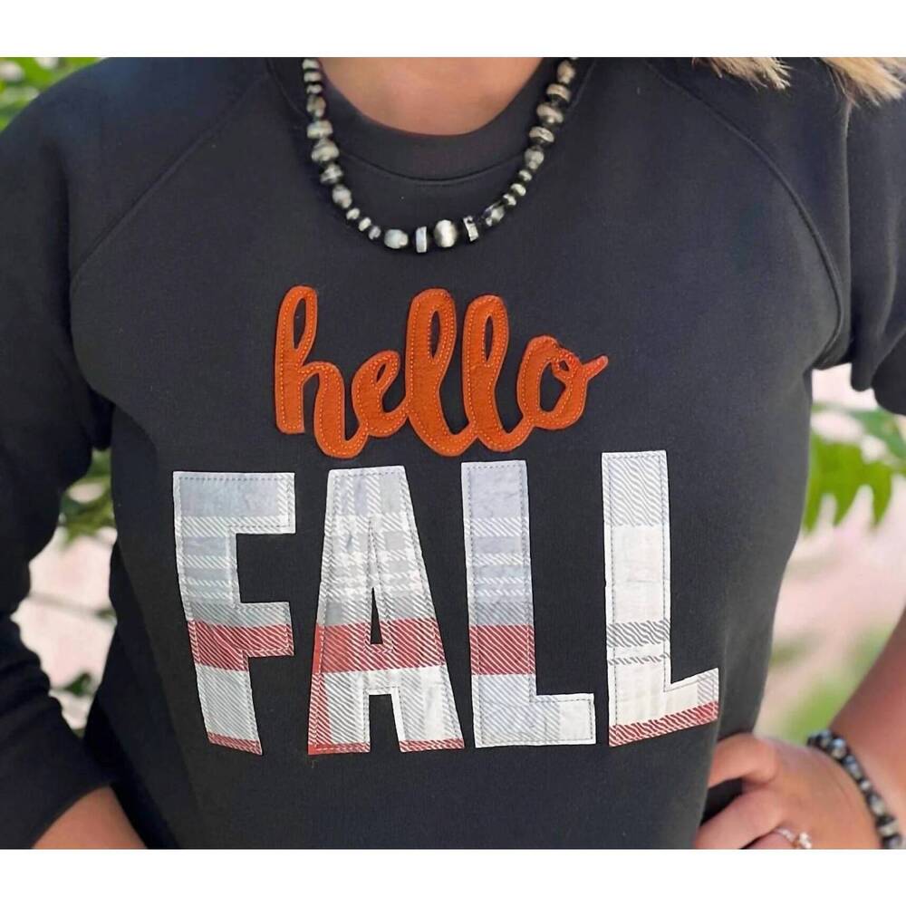 NEW TEXAS TRUE THREADS hello fall applique sweatshirt in black